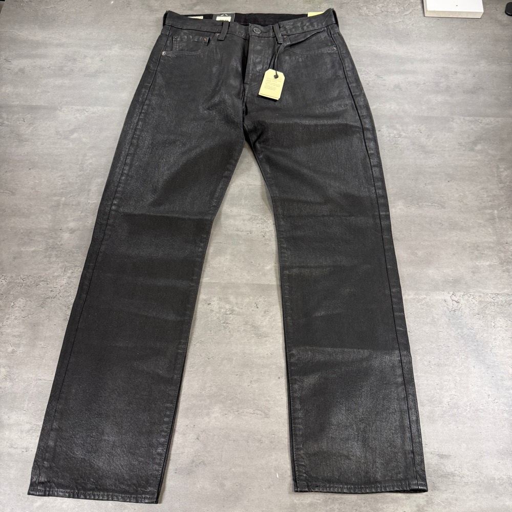 Levi's Jeans Mens 30x30 501 Original Black Coated Waxed Denim Straight Leg Big E